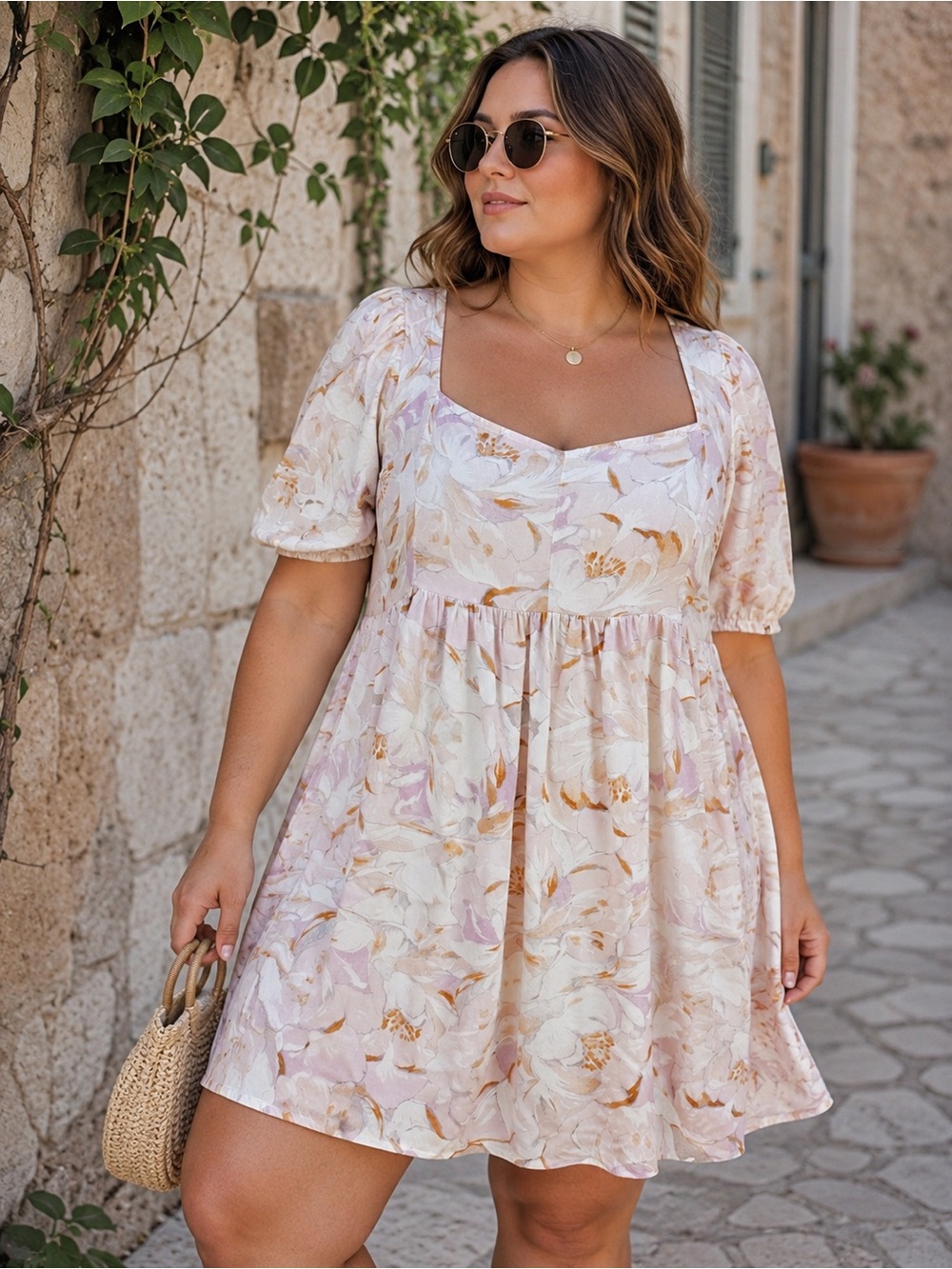 Saltwater Luxe Floral Babydoll Mini Dress Pink XL Boho